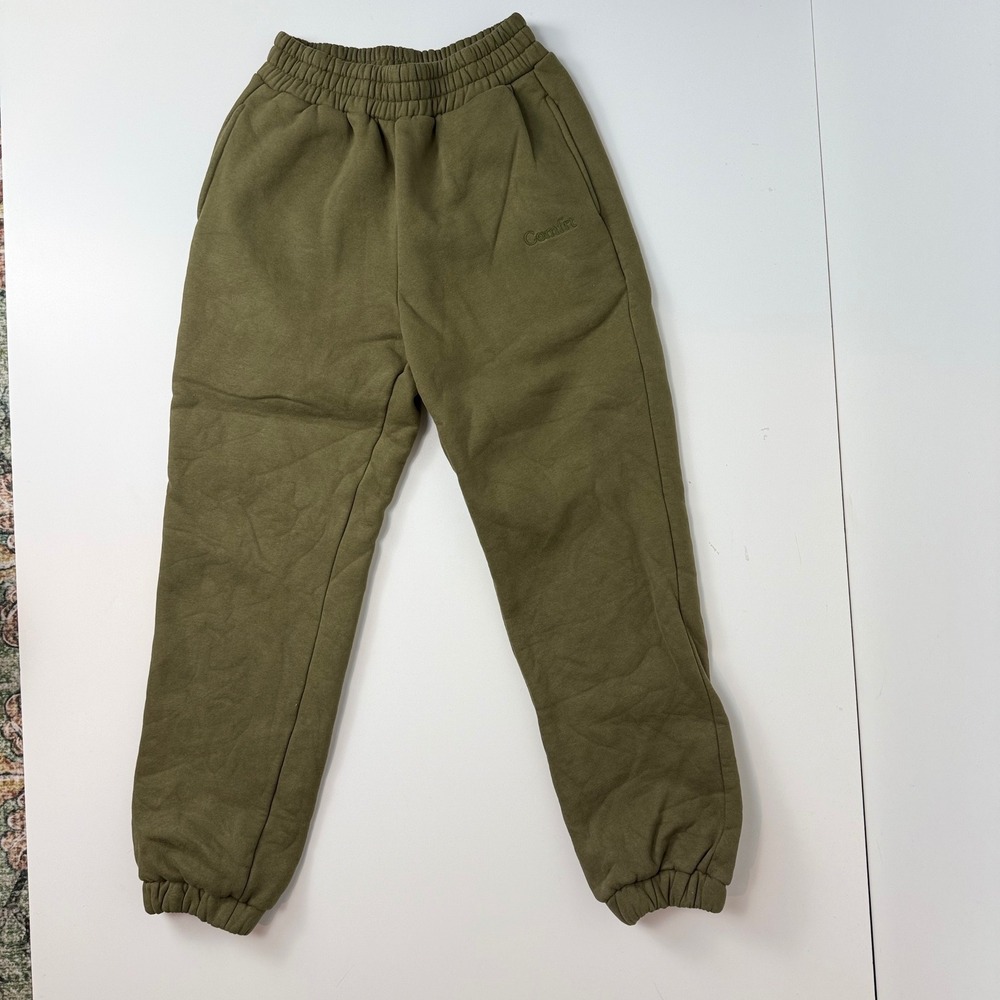 Comfrt Sweatpants Olive Green Relaxed Joggers Fleece Lined Embroidered Logo